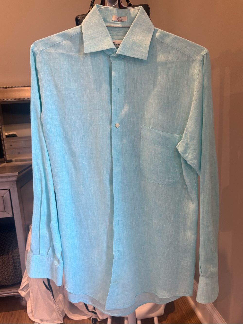 Peter Millar Light Aqua Linen Button-Down Shirt